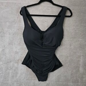 Miraclesuit Ruched One Piece Swimsuit Large Black Tummy Control Classic